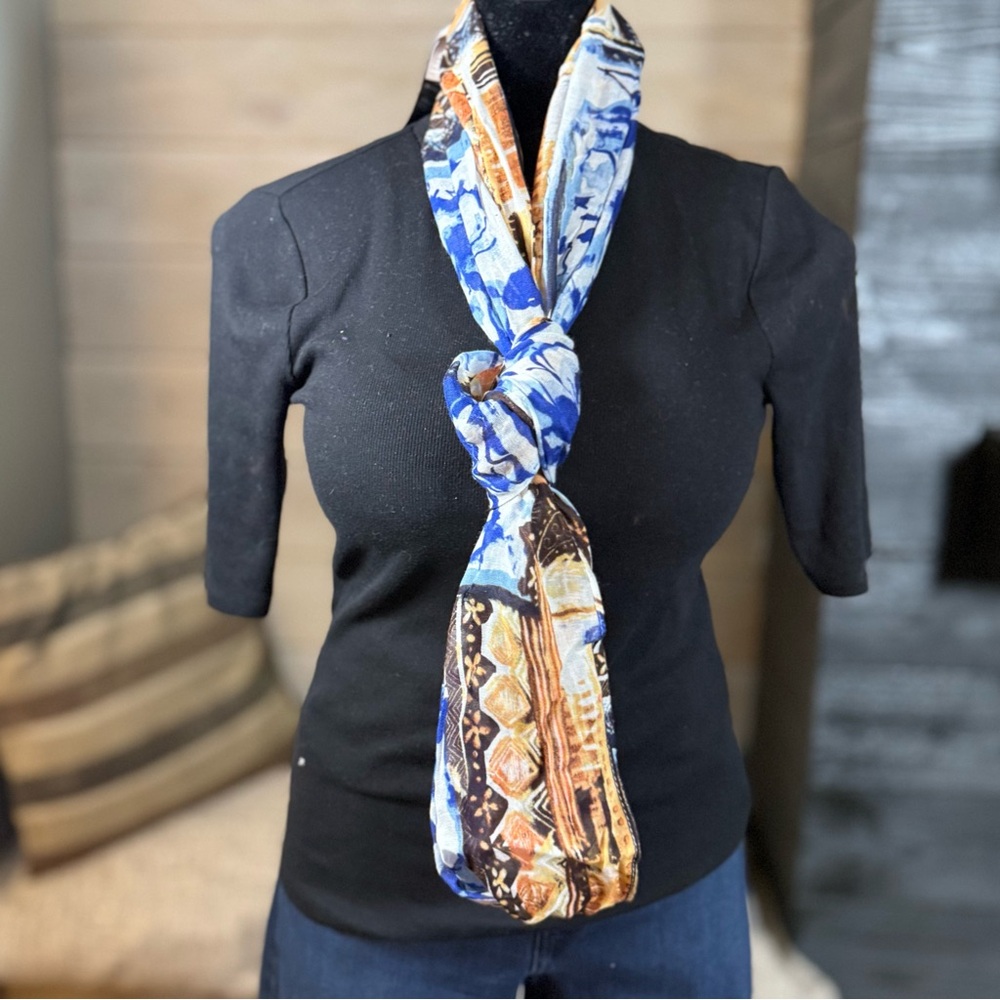 Chico's Artistic Blue and Brown Scarf